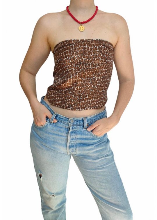 Brown silk scarf top