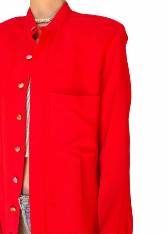 Red dress shirt with shoulder pads