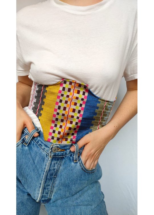 Ceinture corset patchwork en soie