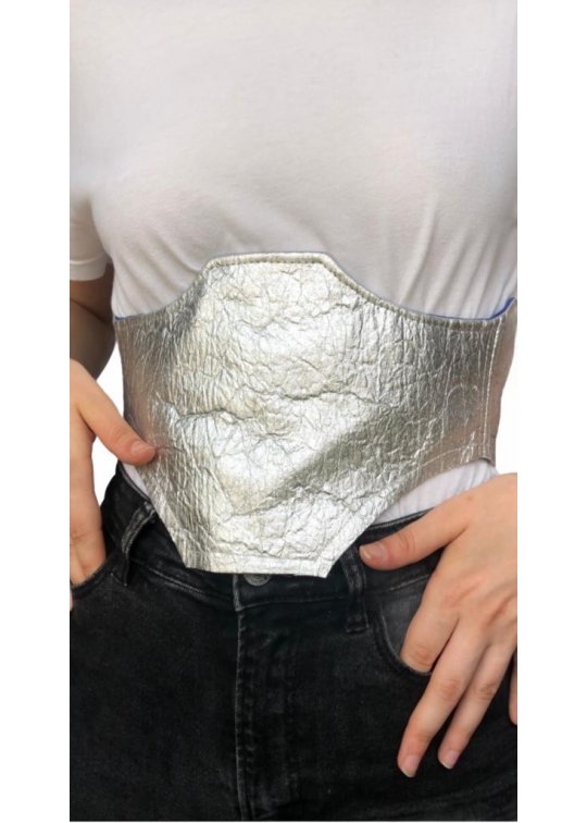 Ceinture argenté en cuir vegan Pinatex