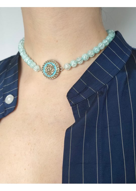 Light blue upcycled Versace necklace