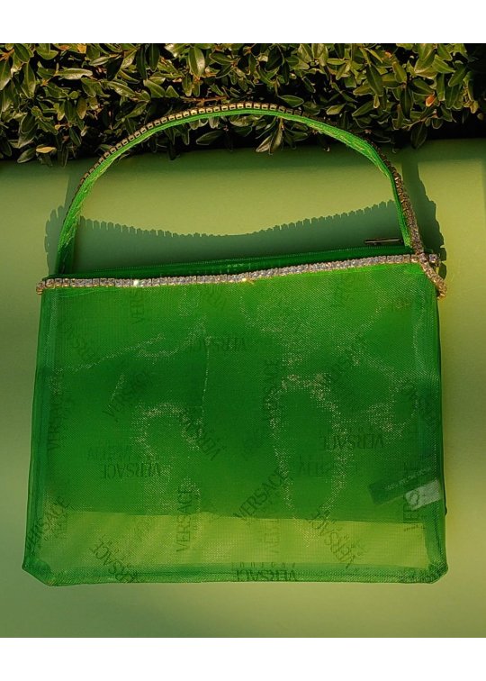 Upcycled Versace green fabric bag