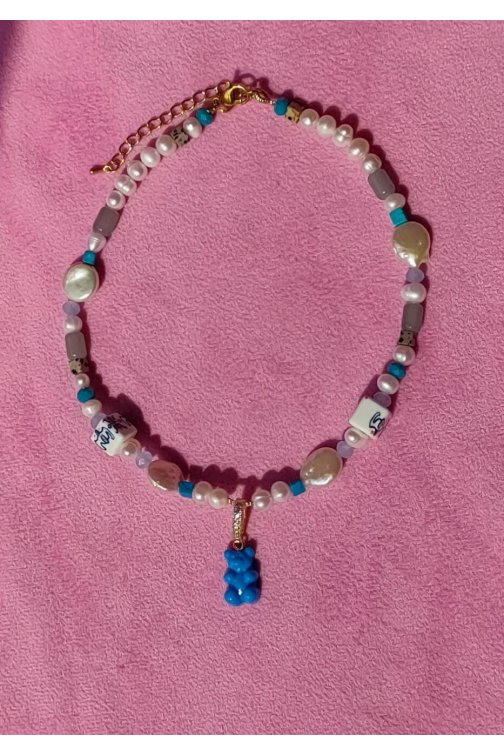 Pearl mix necklace - Blue...
