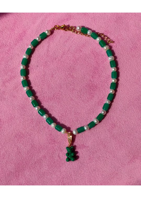 Bicolor pearl necklace - Green Bear...
