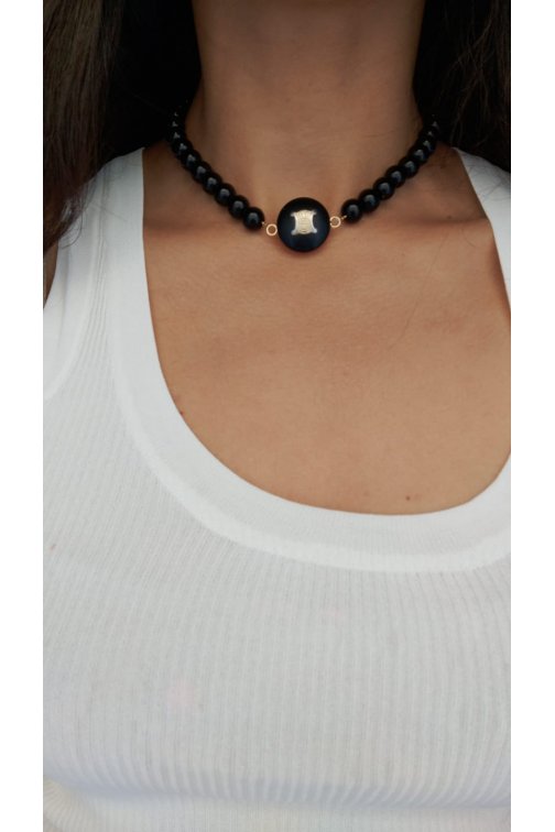 Upcycled Black Céline necklace