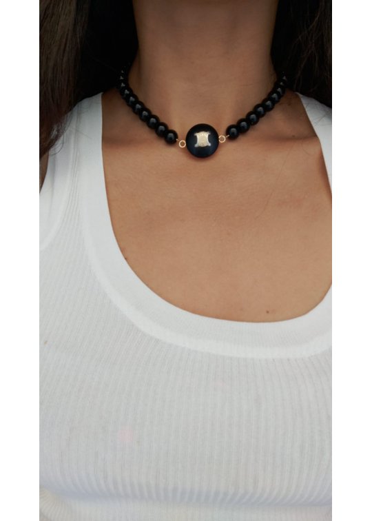 Upcycled Black Céline necklace