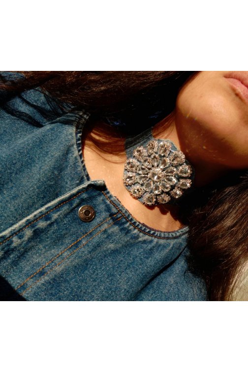 Choker Denim et fleur en...