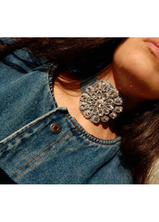 Choker Denim necklace and crystal flower