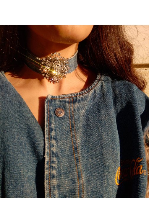 Choker denim collier - oval