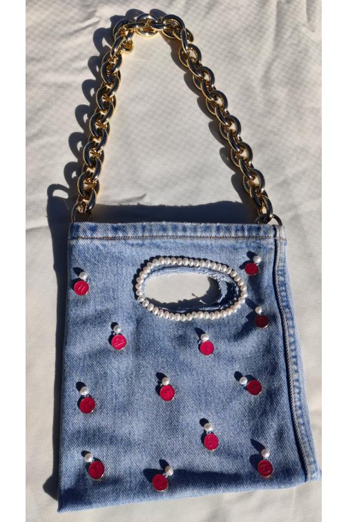 Denim bag - stars & pearls