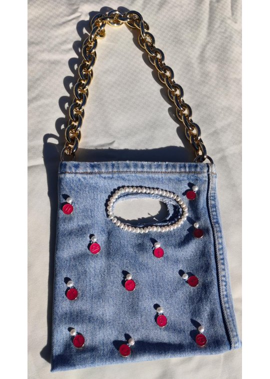 Denim bag - stars & pearls