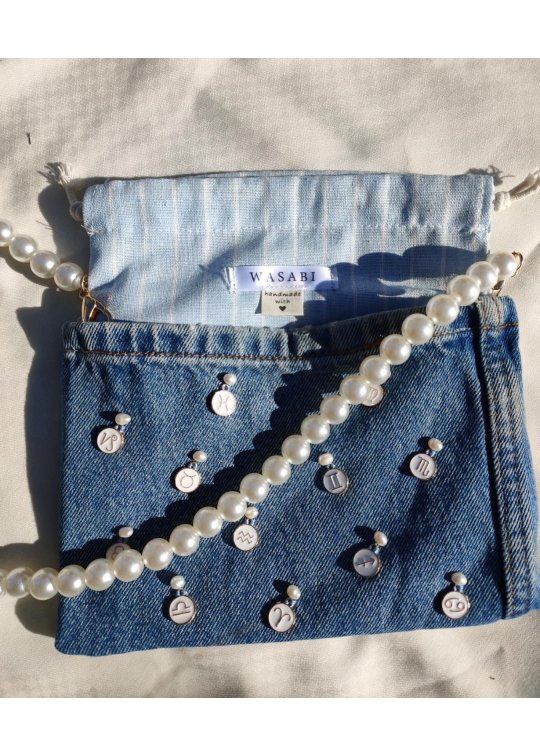Denim lined bag - Stars & pearls