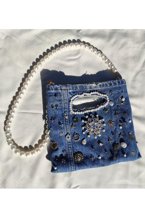 Denim bag stars & pearls