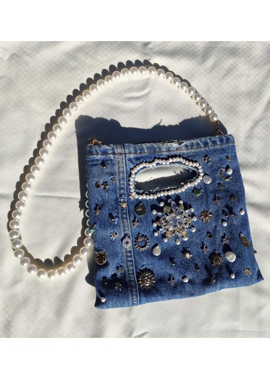 Denim bag stars & pearls