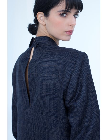 Manteau robe tailleur croisee a carreaux
