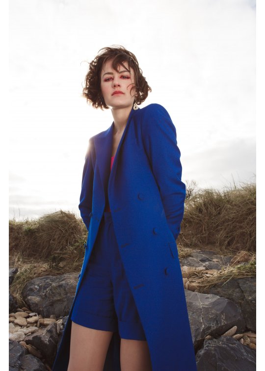 Manteau Clotilde en Laine d'été Bleu...